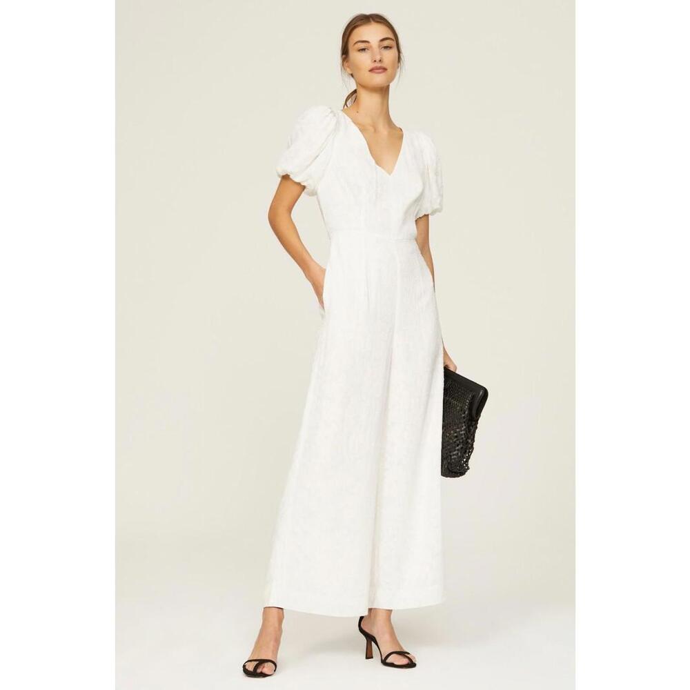 Club Monaco White Texture Tie Back Jumpsuit Size 6 with Stains